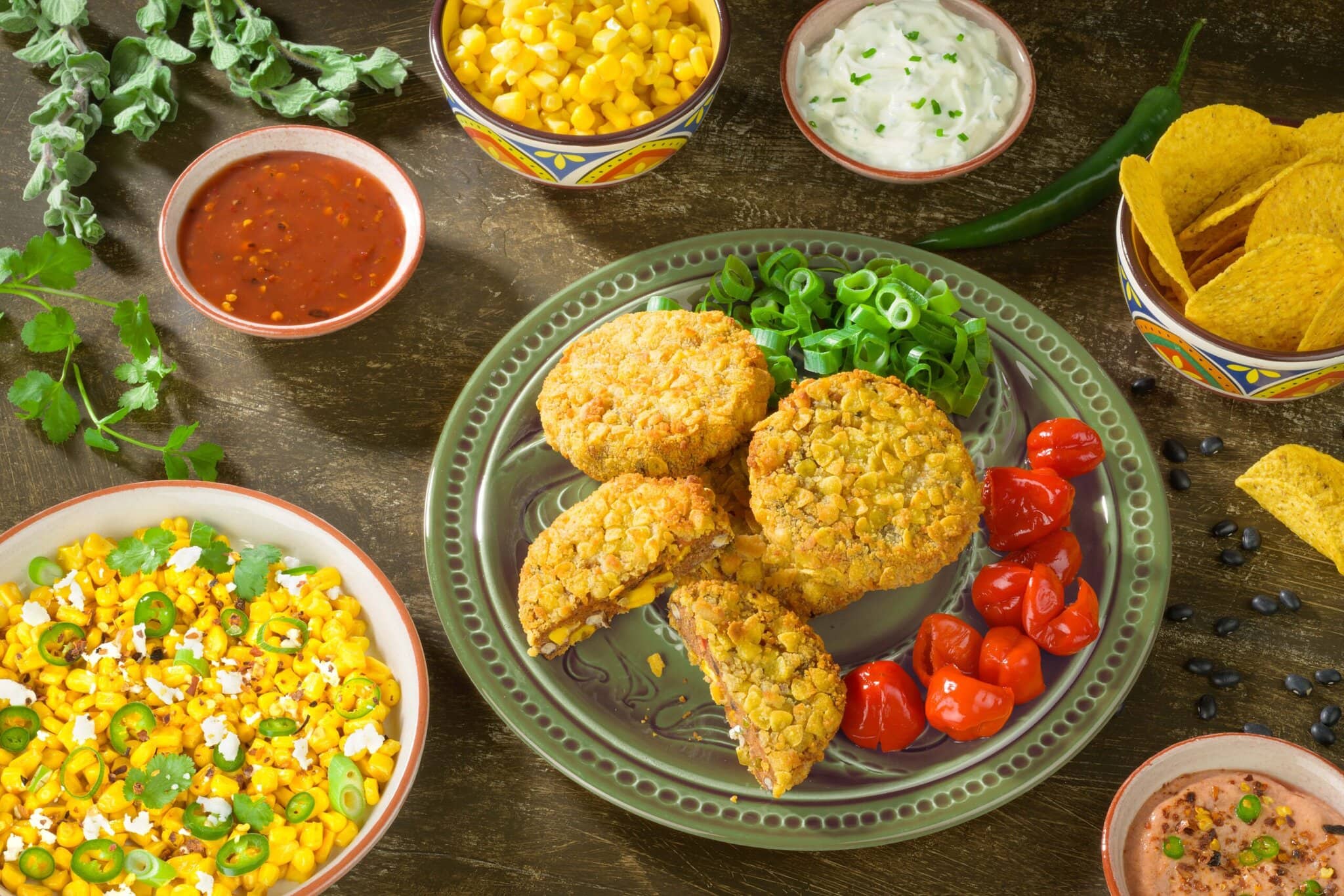 Taste the vibrant flavours of Mexico with our Vegan Mexican Burger: crispy, packed with corn and beans, and perfect for Tex-Mex dishes. 100% plant-based and full of flavour!
